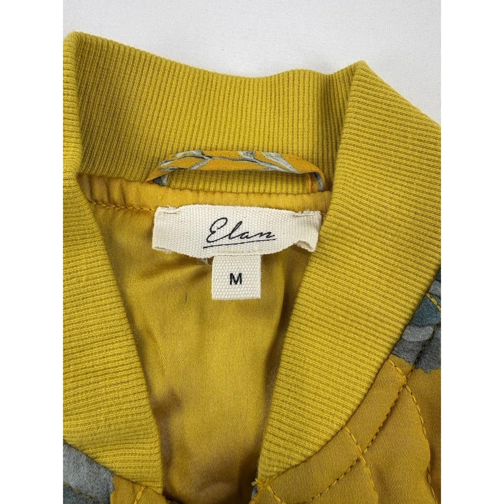 Elan Aubray Quilted Bomber Jacket Floral Print Yellow Gray Full Zip. Women's Med - Picture 6 of 16
